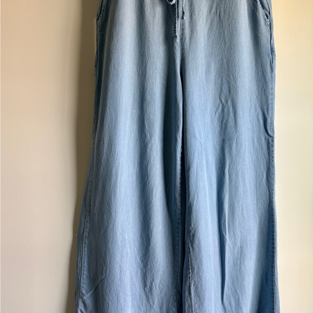 DKNY Light Blue Elastic Waist Wide-Leg Pants